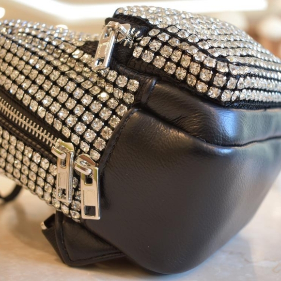 LMD 9000 Mini Silver Rhinestone Embellished Black Leather Women's Backpack - Picture 5 of 9